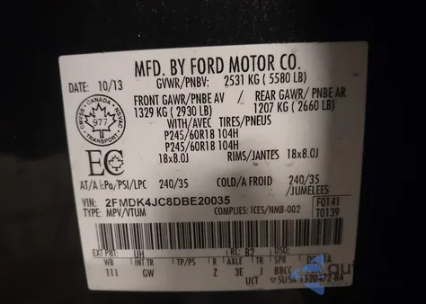 2013 Ford Edge Sel z USA, uszkodzony, nr VIN 2FMDK4JC8DBE20035